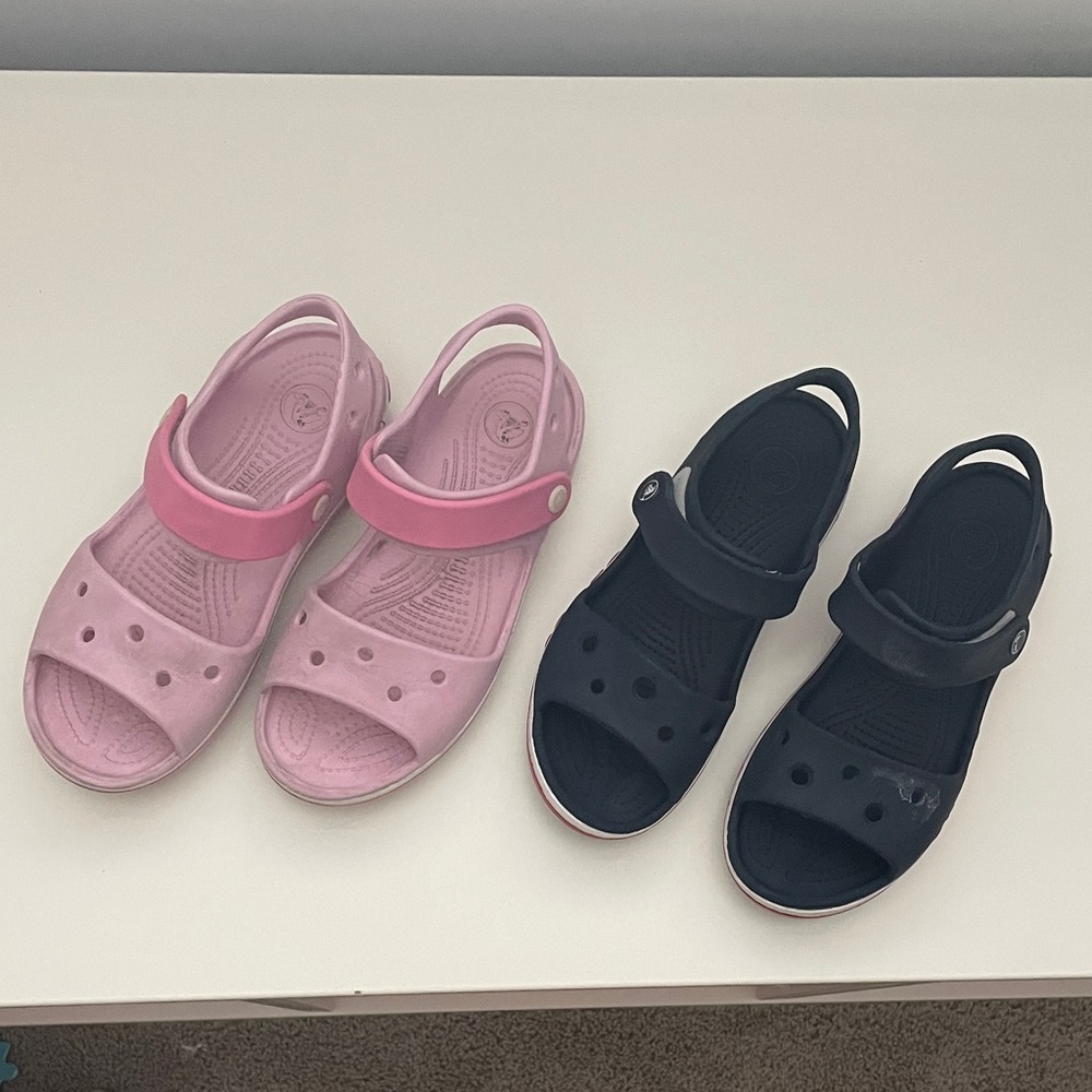 Stylish Pink and Dark Blue Kids Crocks Sandals size Junior 2